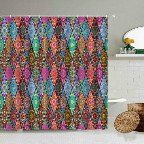 Indian Mandala Flower Geometric Shower Curtain Color Ethnic Pattern Design Bathroom Decor Blackout Waterproof Screen With Hook