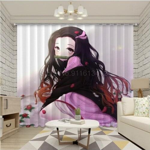 Anime Demon Slayer Blackout Curtain Valance Window Drapes for Bedroom Home Kitchen Curtain Living Room Shading