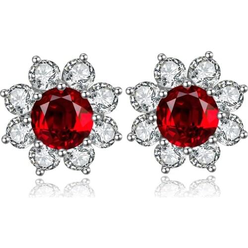 Zhanhao Wholesale Gold Jewelry Trendy Style Sapphire Ruby Emerald Flower Pattern 9k Stud Earrings