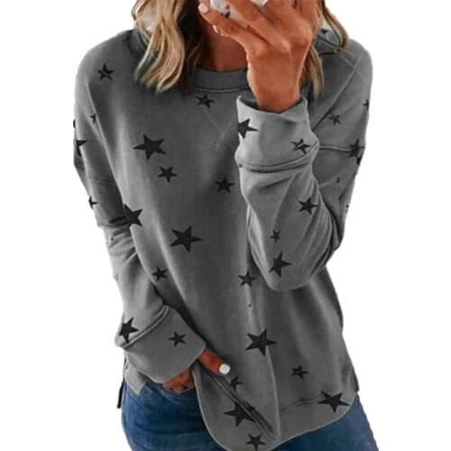 Womens Clothing Autumn Winter Tie-dye Printed Round Neck Loose Casual Long Sleeve Plus Size T-shirt Sweatshirt