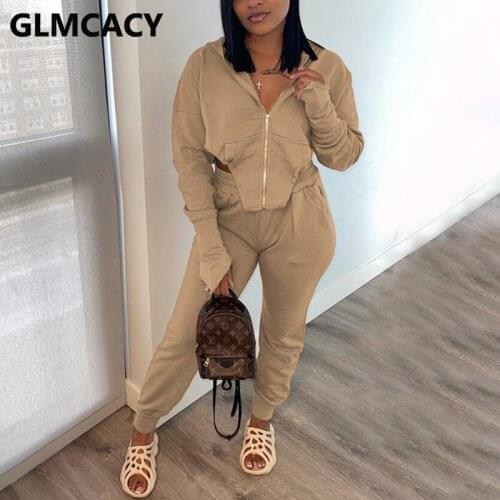 Women Two Piece Casual Tracksuit Long Sleeve Hooded Sweatshirt & Casual Pants Set