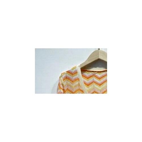 Stripes Womens Knit Cardigan Short Sleeve V-neck Single Breasted Slim Sweaters New 2021