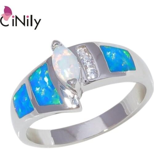 CiNily Silver Plated Created Blue White Pink Fire Opal Wholesale for Women Jewelry Engagement Wedding Ring Size 7-9 OJ9418-19