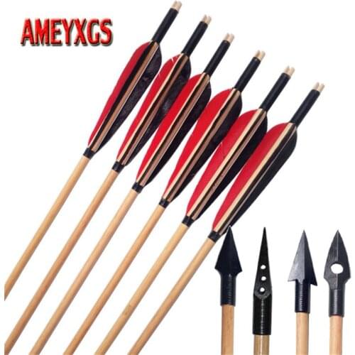 10pcs Archery 33.5inch Wooden Arrows Drop-shape Turkey Feathers With Traditional Broadhead Fit For Recurve Bow Longbow Shooting