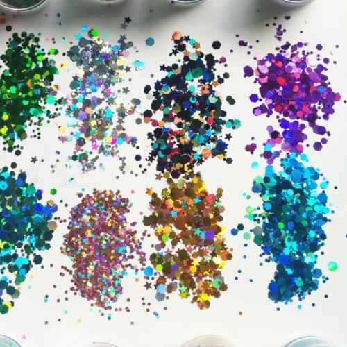 12 Colors Mixed Holographic Makeup Chunky Glitter Face Body Eye Hair Nail Epoxy Resin Festival Chunky Hexagons Sequins