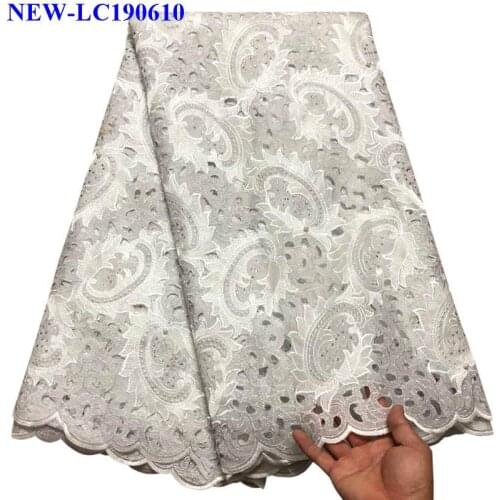 2019 High Quality 100% cotton Nigerian cotton Lace Fabric With Beaded And Stones Embroidery Tulle French Lace Fabric XDE002
