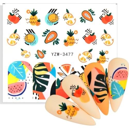 2021 Newest Watercolor Fruit Sliders Blue Black Nail Decal Sticker Summer Nail Art Decoration Water Tattoo Manicure