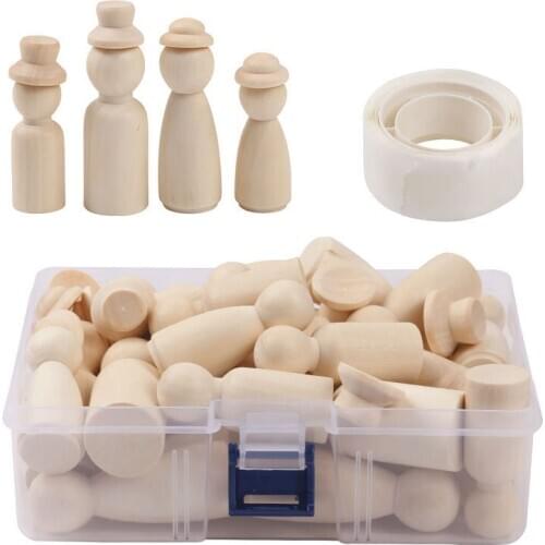 36Pcs Unfinished Wooden Peg Dolls Wooden Peg People 5m/65mm Family Decorative DIY Doll for Kids Drawing Art Craft