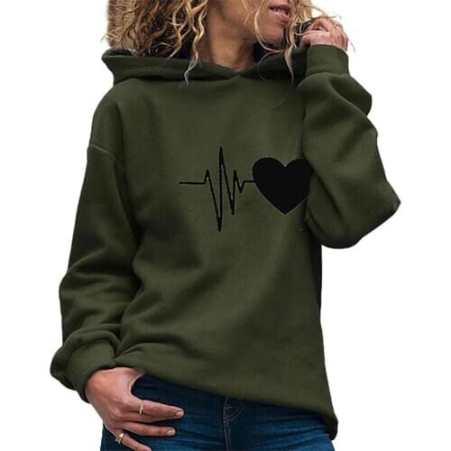 80% HOT SALES！！！Women Autumn Winter Love Heart Print Hoodie Long Sleeve Pullover Warm Sweatshirt