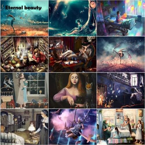 Diamond Painting Full Round Square Drill Diamond Embroidery Little Girl On A Swing and Family Portrait Diamond Mosaic Rhinestone