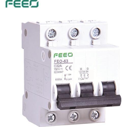 FEEO 3P 6A/10A/16A/20A/25A/32A/40A/50A/63A DC 750V Circuit breaker MCB Solar Energy Photovoltaic PV