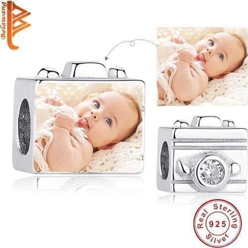 BELAWANG Wholesale 100% Customize Photo Charm 925 Sterling Silver Travel Camera Bead Fit Original Bracelet DIY Jewelry Making