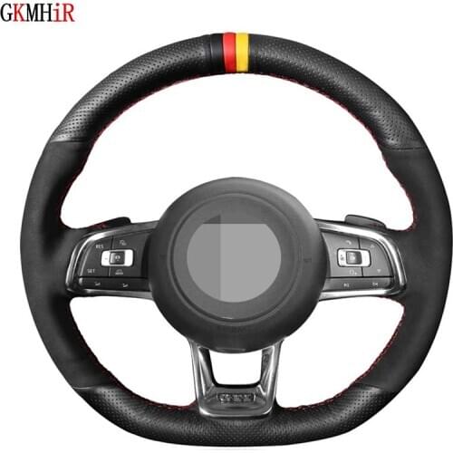 Black Genuine Leather Suede Car Steering Wheel Cover For Volkswagen Golf 7 GTI Golf R MK7 VW Polo GTI Scirocco 2015 2016