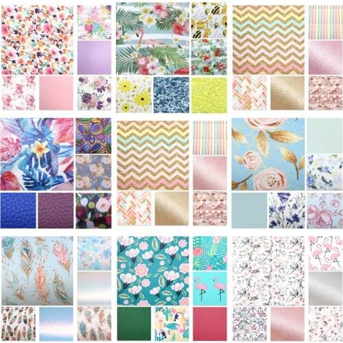 David accessories 6pcs/set 20*33cm Flower Printed Faux Leather Fabric Set DIY Materials Crafts Synthetic Leather Sheets,1Yc7532