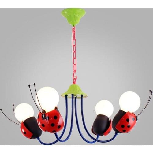 Creative Childrens Room Chandelier Cartoon Green Smile Bee Bedroom Pendent Light Study Room Hanging Lamp