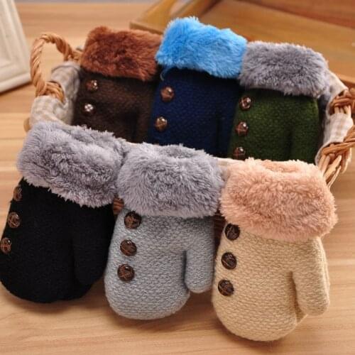 0-3y/4-7y Kids Boys Winter Thickening Gloves Girls Warm Mittens Children Heavy Knitting Fleece Inside
