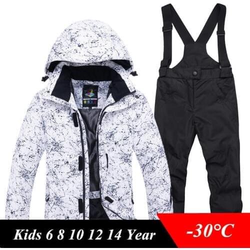 Kids Ski Set Winter Waterproof Windproof Children Skiing Coats Jackets And Overalls Suit For Boys Girls 6-14 Y Snowboard Clothes