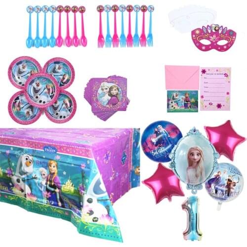 Frozen Elsa Anna Princess Birthday Party Decorations Baby Shower Disposable Cup Plate Napkin Tablecloth Tableware Dinner Sets