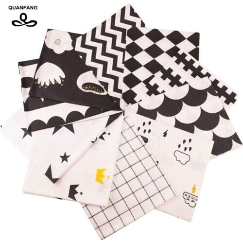 QUANFANG printing Cotton Fabric Patchwork Tissue Cloth,DIY Sewing Quilting Fat Quarters Material For Baby&Children Black&White