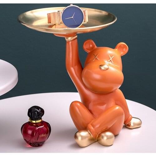 Home Decor Miniature Figurine Cool Bear Table Decoration Storage Tray Art Sculpture Modern Living Room Desk Decorations Statue