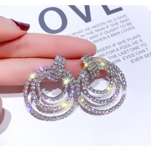 Korea hot fashion jewelry luxury crystal multi-layer round earrings wedding party earrings for women gift