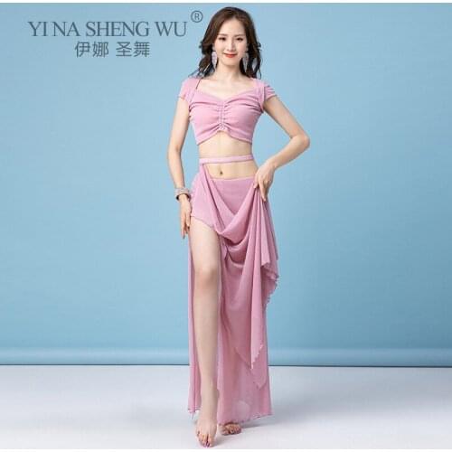 Women Oriental Practice Wear Set Professional Bellydance Belly Dance Costume Set Top Solid Color Split Long Skirt Outfit Clothes