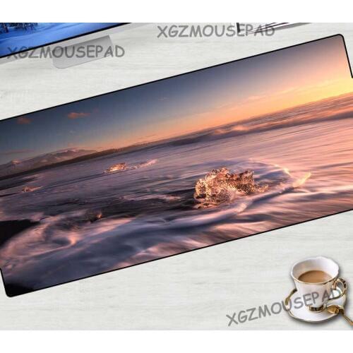 XGZ Landscape Extra Large Mouse Pad Black Lock Edge Sunset Seaside Beach Computer Desk Mat Rubber Non-slip Game Accessories