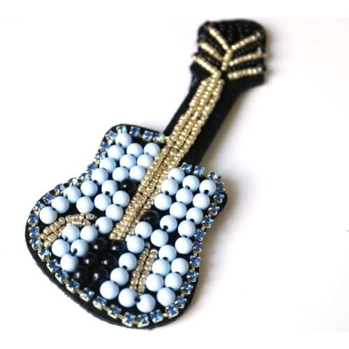 Fashion Guitar patches for clothes rhinestone beaded Patches for clothing DIY sew on parches Embroidery appliques