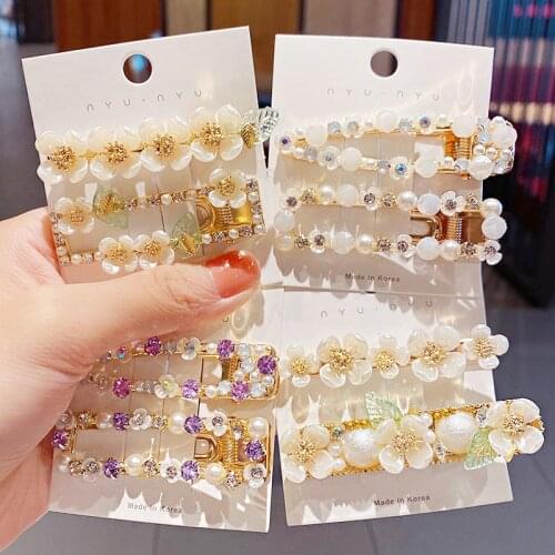 New Women Elegant Shell Flower Pearls Crystal Geometric Hairpins Sweet Hair Clips Headband Barrettes Fashion Hair Accessories