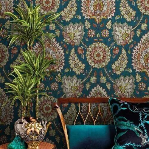 American-Style Big Flower Wallpaper Tibetan Southeast Asia Bohemian Living Room Bedroom Ethnic-Style Wallpaper papel de parede