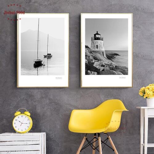 900D Posters And Prints Wall Art Canvas Painting Wall Pictures For Living Room Nordic Decoration lake Landscape Seascape SAN126