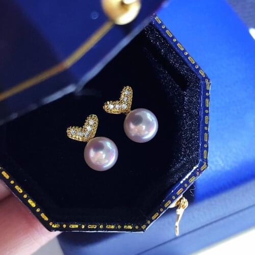 Heart Gold Plated Earrings Mountings Findings Settings Jewelry Parts Fittings Accessories for Pearls Coral Agate Jade Beads