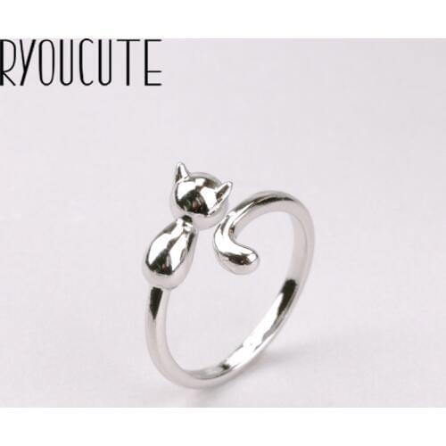 Exaggerated Personality Silver Color Cat Rings for Women Gifts Jewelry Retro Antique Finger Rings