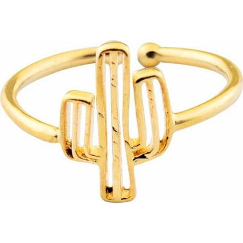 Desert Cactus Tree Rings For Women Men Summer Jewelry Gold Color Adjustable Finger Rings Bague Femme Joyas Best Friend Gifts