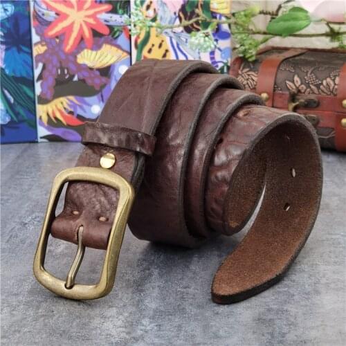 Retro Brass Belt Buckle Super Thick Leather Belt Men Ceinture Cowboy Jeans Mens Belt Ceinture Homme Waist Belt For Men MBT0540