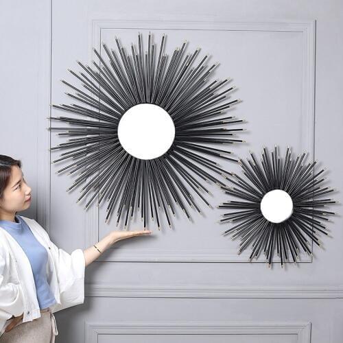 European Style Luxury Wrought Iron Decorative Mirror Wall Hanging Decoration Hotel Home Livingroom Wall Mural Ornaments Crafts