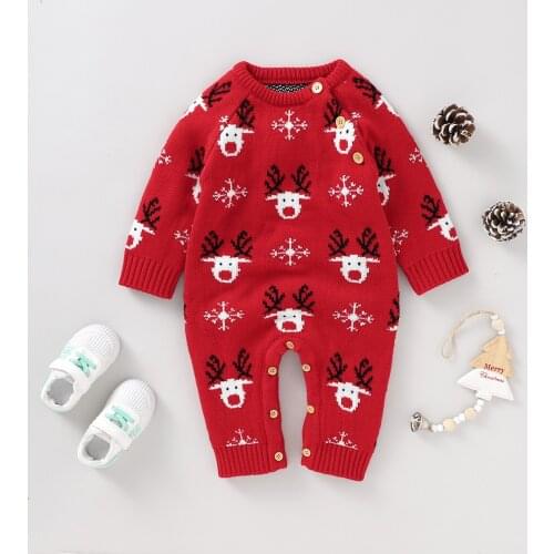 Newborn Baby Girl Boy Christmas Reindeer Knitted Romper Jumpsuit Overall Sweater Warm Spring Autumn Xmas Clothes