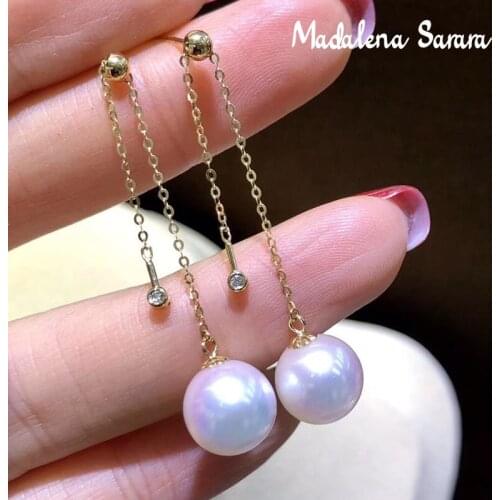 MADALENA SARARA Saltwater Pearl Of Japan Akoya Women Earrings 18K Gold Drop Line Dangle Au750 Dangle Earrings
