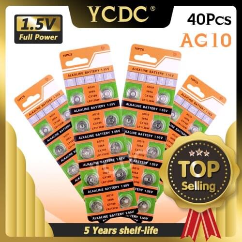 40PCS 1.55V AG10 LR1130 Alkaline Cell Coin Battery AG 10 SR54 189 389 SR1130 L1131 G10A Button Batteries For Watches Toys