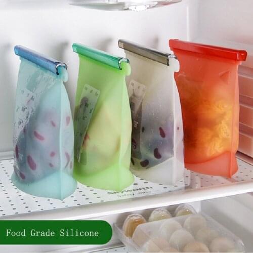 Silicone Food Bag Reusable Leakproof Containers PEVA Stand Up Pull Food Fresh Seal Fruit Vegetable Lunch Food Grade Storage Bag