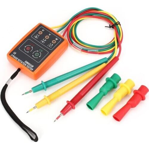 SM852B 3-Phase Rotation Tester Digital Phase Indicator Detector LED Buzzer Phase Sequence Meter