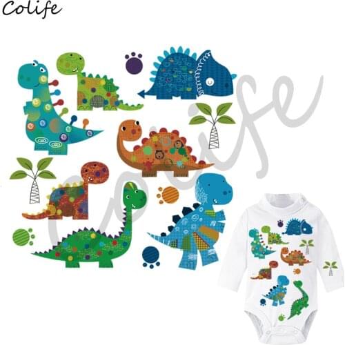 Cartoon Dinosaur Patches Iron On Transfers Animal Patch Heat Press Stickers Print for Childrens Christmas Gift 22x21.7cm