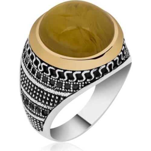 Tevuli 925 Sterling Silver Spin Amber Stone Men 'S Ring