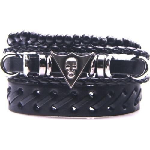 Vintage Skull Eye Rudder Multilayer Leather Bracelet Men Fashion Braided Handmade Rope Wrap Bracelets & Bangles Male Gifts