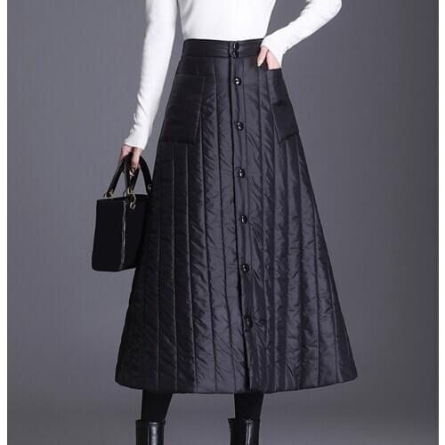 Womens Classic High Waist Skirt Button Down Cotton Quilted Pocket Thick Warm Skirts