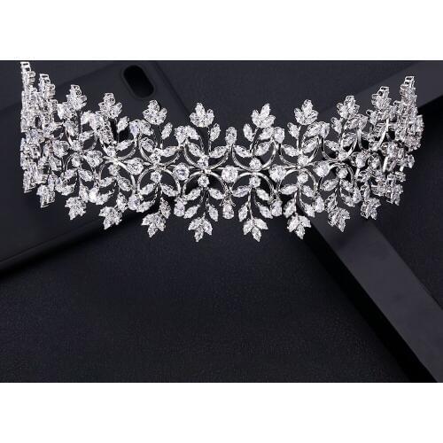 Accking Vintage Wedding Bridal Bridesmaid Brief Cubic Zirconia Girls white plated zircon Big Tiara Crown headwear