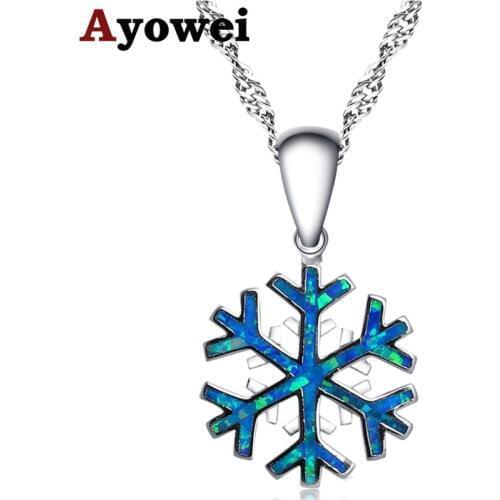 Ayowei Party desgin Snowflake style Amazing Blue Fire Opal Silver Stamped 925 Necklace Pendants for women OP746A