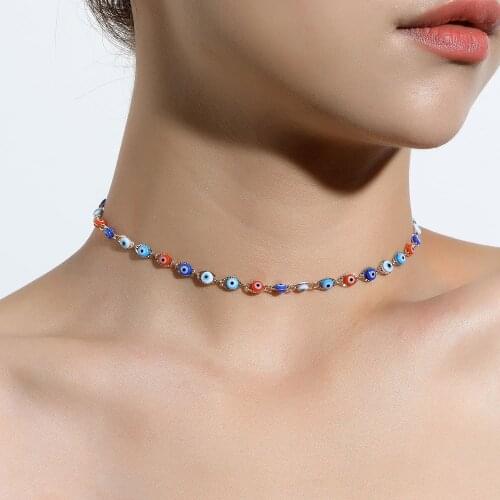 Kissme Unique Multicolor Resin Evil Eyes Choker Necklaces For Women Gold Color Alloy Chains Necklaces 2021 New Fashion Jewelry