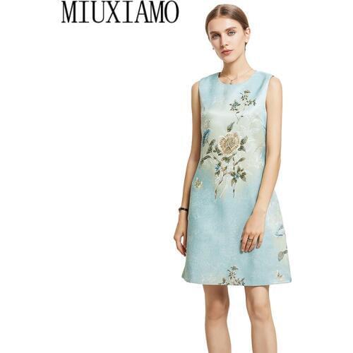 MIUXIMAO High Quality 2019 Fall Dress Fashion Sleeveless Flower Luxurious Diamonds Above Knee Tank Elegant Dress Women Vestidos