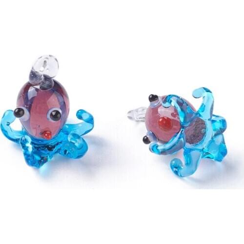 10pcs Handmade Lampwork Pendants Cute Ocean Small Octopus Charms for DIY Necklace Bracelet Jewelry Making DeepSkyBlue